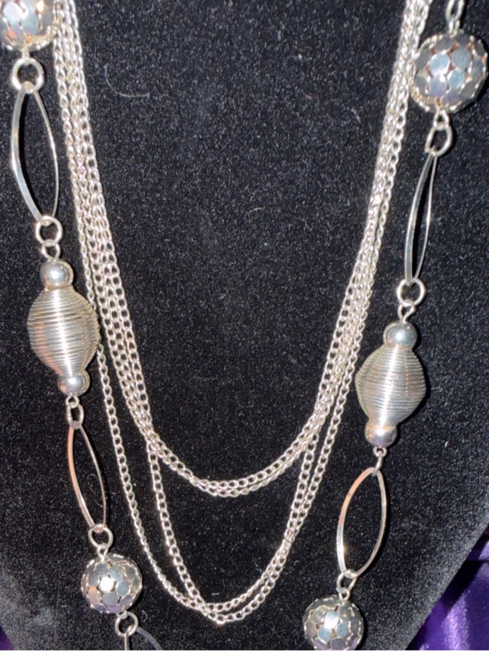 Silver tone Multi-Chain Layered Beaded Necklace - Women's Jewelry